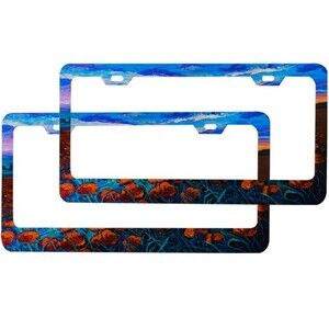 1 Poppy Field License Plate Frame Oil Painting Modern